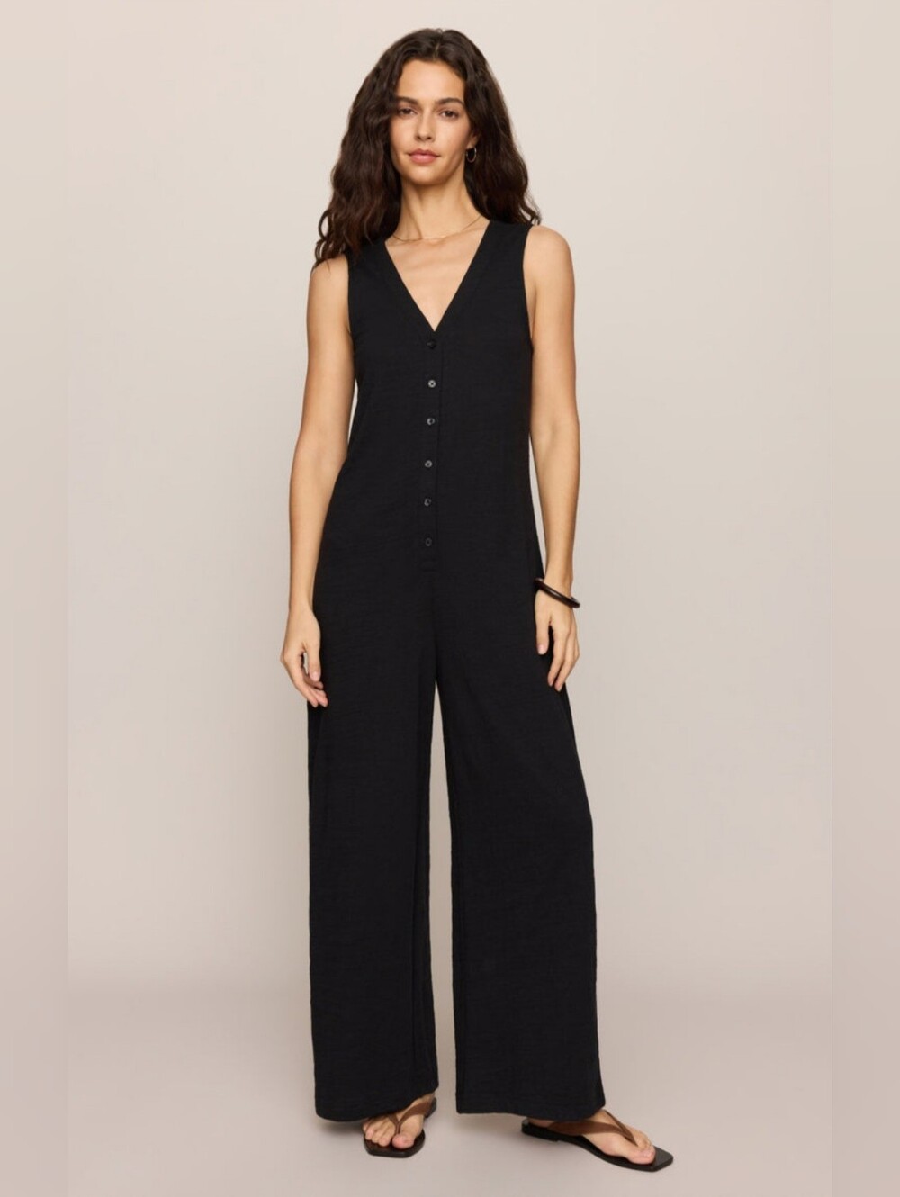 Z Supply Solace Textured Slub Jumpsuit Boho Casual Black Medium